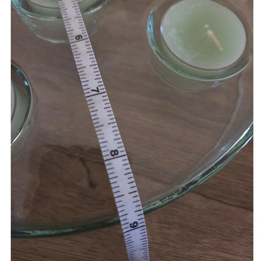 Vintage Green Glass Candle Holder Tray with‎ 5 Tealight Cups Round Centerpiece
